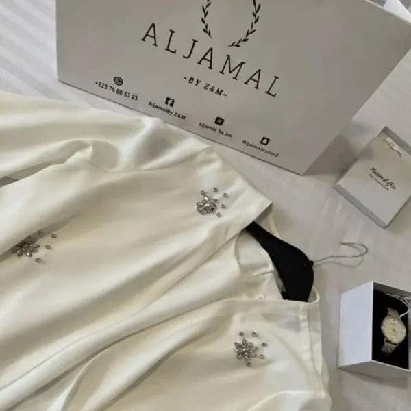 Aljamal – Abaya Blanche Perlée 3 pièces - SUGULINE