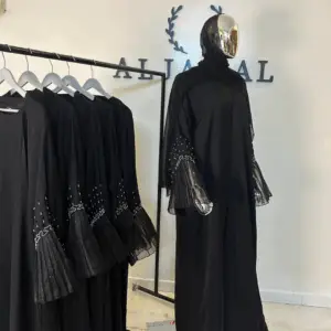 Aljamal – Abaya Noire Perlée 3 pièces