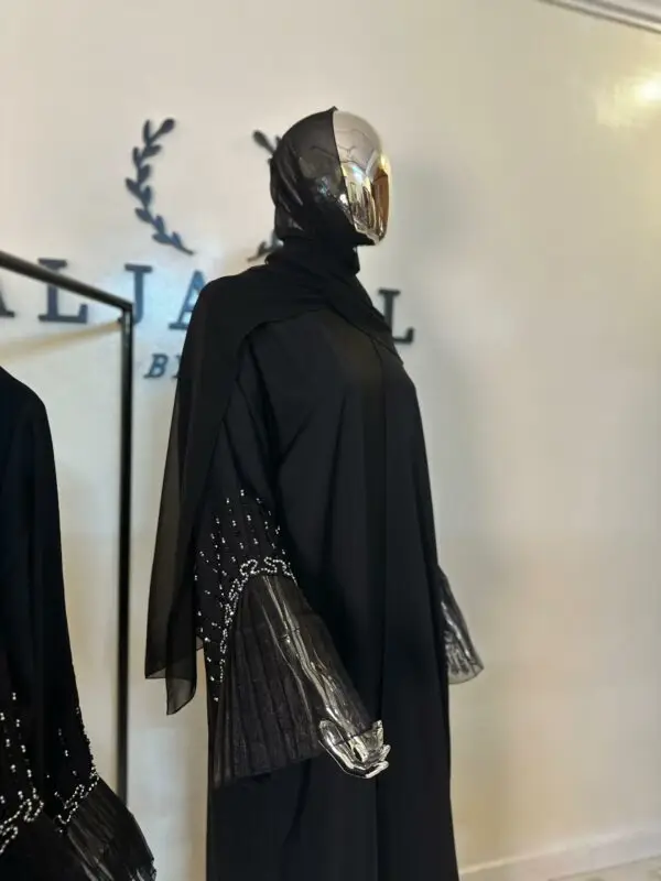 Aljamal – Abaya Noire Perlée 3 pièces – Image 2