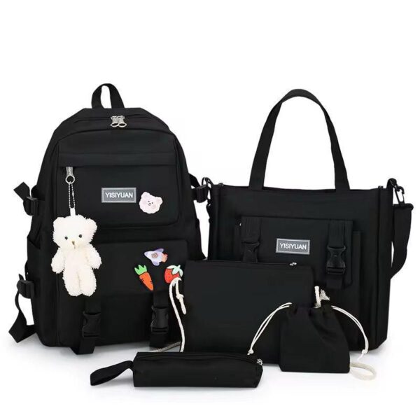 YISIYUAN – Sac à dos adolescents noir (5 pièces)