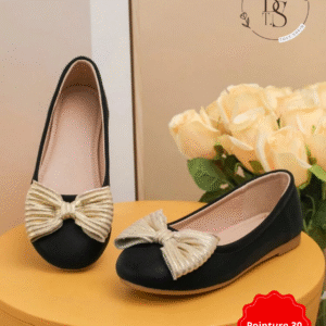 Ballerines noires fille avec nœud doré scintillant – Pointure 30