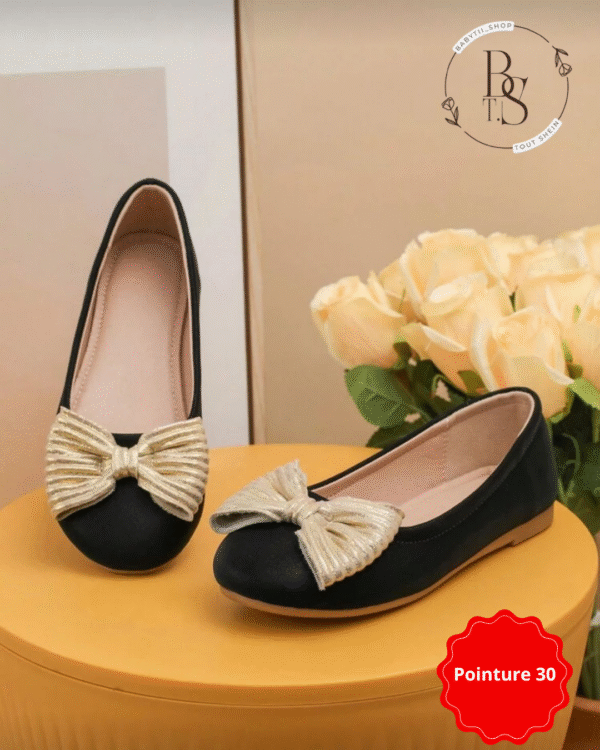 Ballerines noires fille avec nœud doré scintillant – Pointure 30