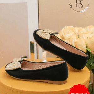 Ballerines noires fille avec nœud doré scintillant – Pointure 30