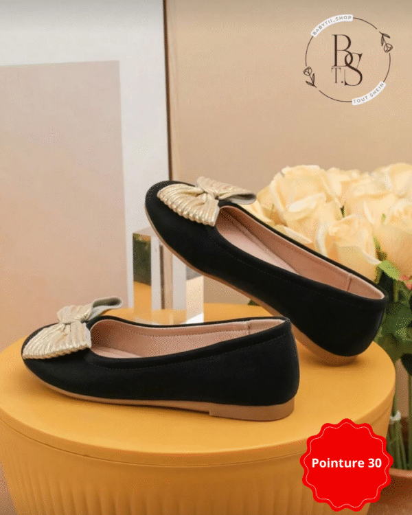Ballerines noires fille avec nœud doré scintillant – Pointure 30 – Image 2