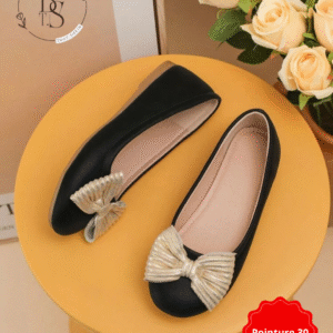 Ballerines noires fille avec nœud doré scintillant – Pointure 30