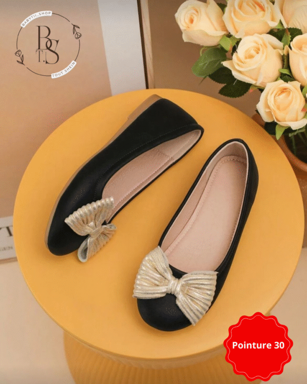 Ballerines noires fille avec nœud doré scintillant – Pointure 30 – Image 3