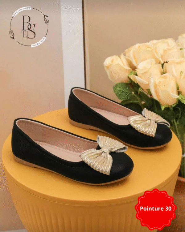 Ballerines noires fille avec nœud doré scintillant – Pointure 30 – Image 4