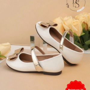 Ballerines blanches fille avec nœud doré élégant – Pointure 34
