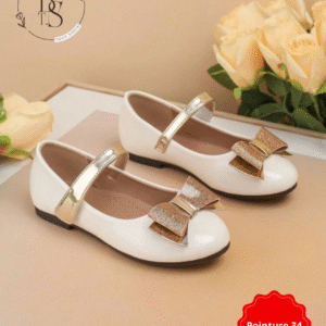 Ballerines blanches fille avec nœud doré élégant – Pointure 34