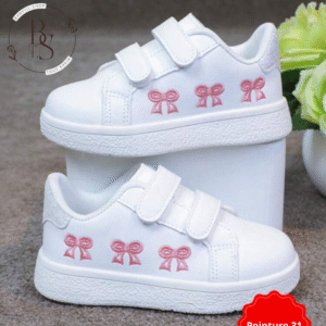 Baskets enfant blanches respirantes avec nœud brodé – P31