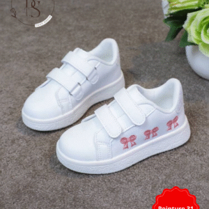 Baskets enfant blanches respirantes avec nœud brodé – P31