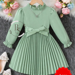 Robe pour jeune fille avec franges, manches à volants et ceinture – 6 ans