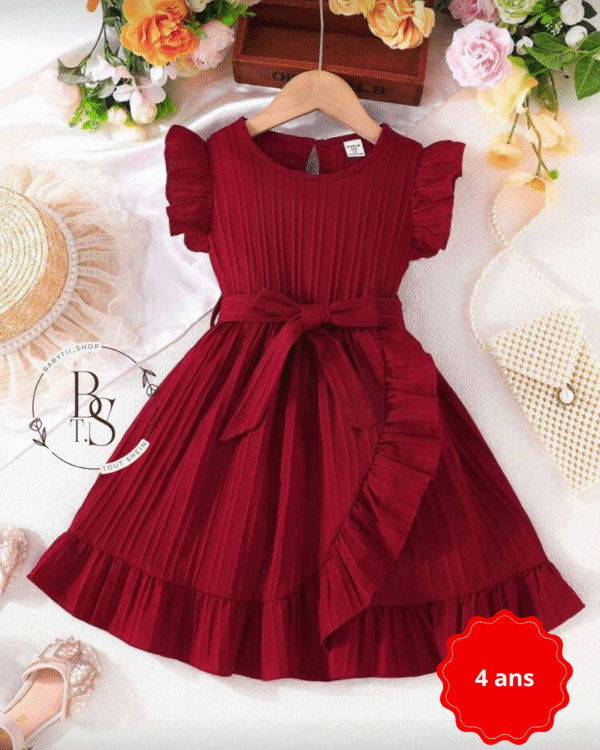 Robe fille 4 ans – Décontractée à volants avec ceinture été