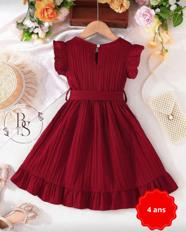 Robe fille 4 ans – Décontractée à volants avec ceinture été – Image 2