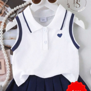 Ensemble fille 6 ans – Débardeur cœur + jupe plissée scolaire