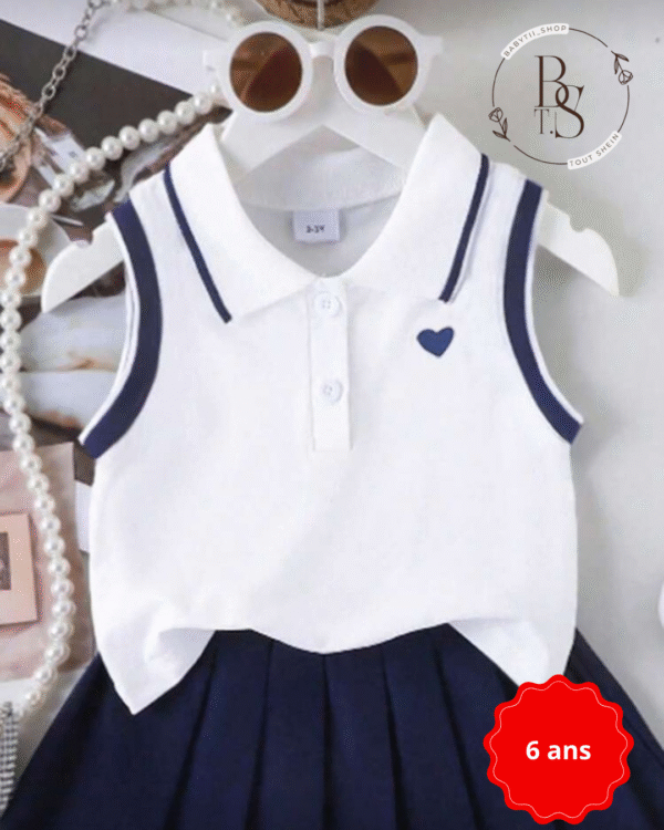 Ensemble fille 6 ans – Débardeur cœur + jupe plissée scolaire – Image 2
