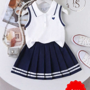 Ensemble fille 6 ans – Débardeur cœur + jupe plissée scolaire