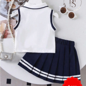 Ensemble fille 6 ans – Débardeur cœur + jupe plissée scolaire