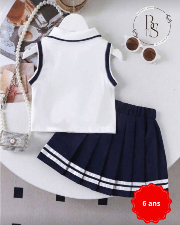 Ensemble fille 6 ans – Débardeur cœur + jupe plissée scolaire – Image 3