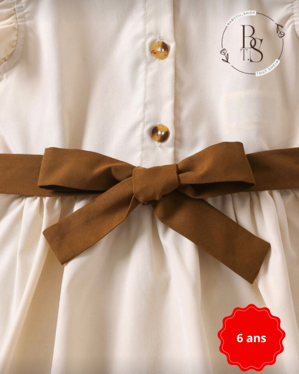 Robe fille 6 ans – Élégante unicolore kaki, col montant & volants – Image 3
