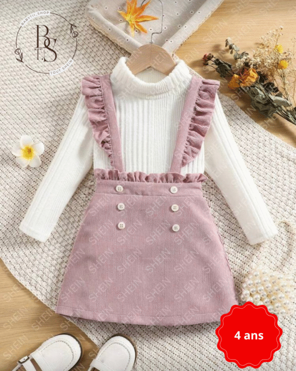 Ensemble fille 4 ans – Jupe en velours côtelé + pull col roulé