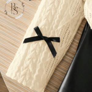 Ensemble fille 7 ans – Pull à nœuds + jupe noire PU chic