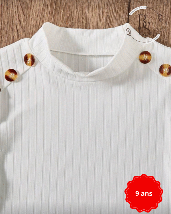 Ensemble fille 9 ans – Haut à volants chic + jupe à carreaux boutonnée – Image 3