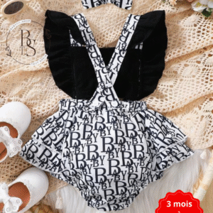 Body bébé fille 3-6 mois – Imprimé lettres à volants + bandeau