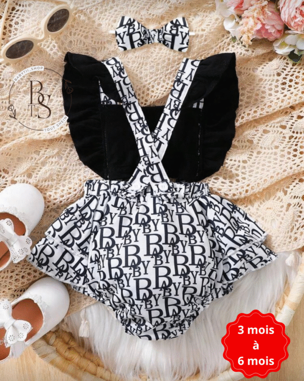 Body bébé fille 3-6 mois – Imprimé lettres à volants + bandeau – Image 3