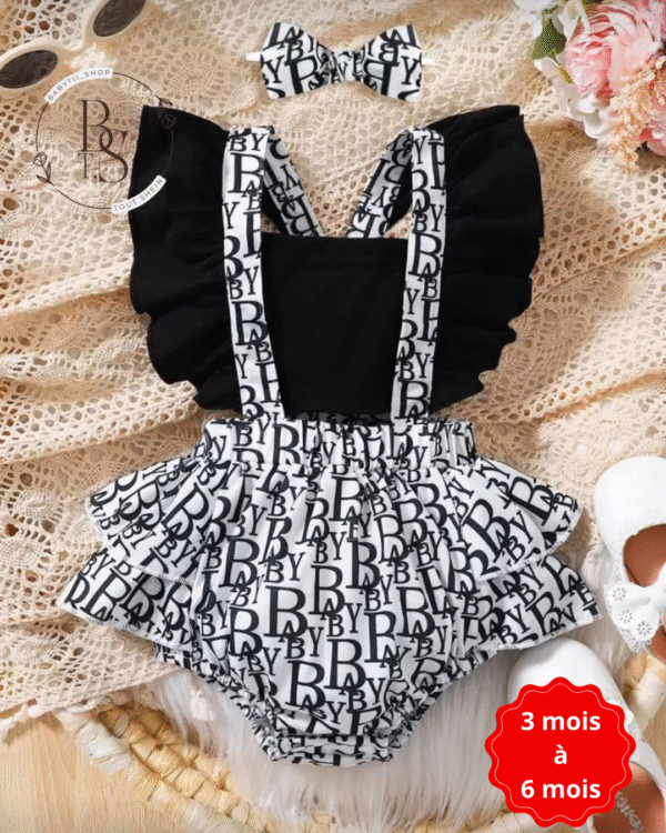 Body bébé fille 3-6 mois – Imprimé lettres à volants + bandeau