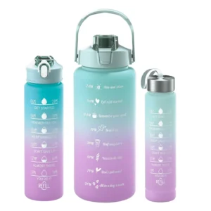 Gourdes Silicone Motivational – Lot de 3 tailles (2 L + 1 L + 0,5 L)