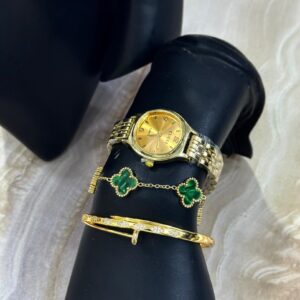 Ensemble doré inoxydable – Montre élégante, bracelet & bague