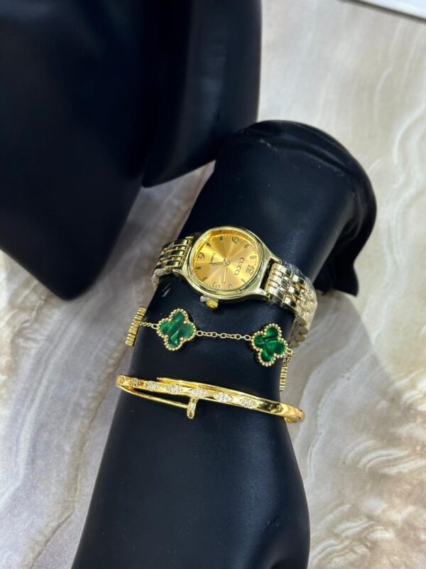 Ensemble doré inoxydable – Montre élégante, bracelet & bague