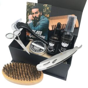 Kit barbe complet 9 en 1 – Huile, baume, shampoing & accessoires