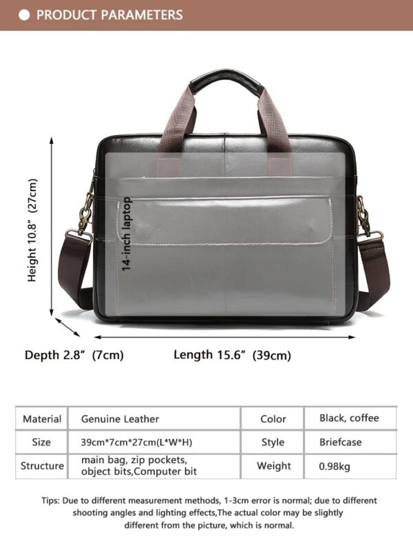 Sac de bureau Urbain N°1115 – Homme cuir véritable, compartiment PC 14" – Image 2
