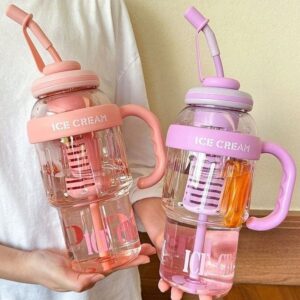 Bouteille Acrylique Ice Cream avec Paille & Filtre Intérieur