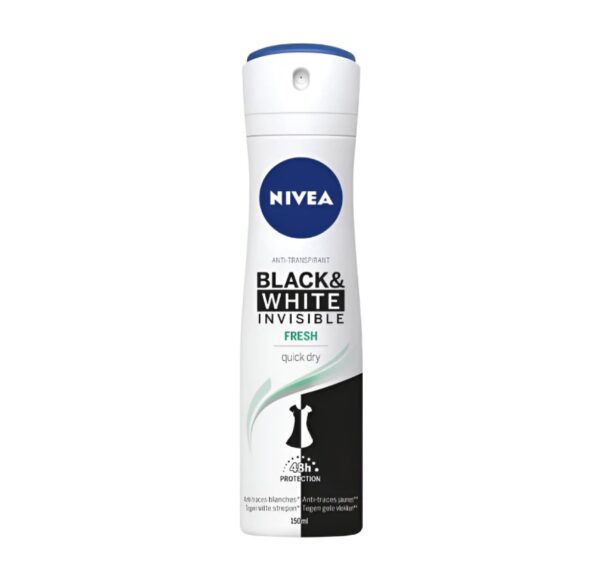 Nivea Déodorant Spray Femme – Black & White Invisible Antibacterial Fresh 150 ml
