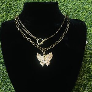 Collier Doré Papillon Double Chaîne