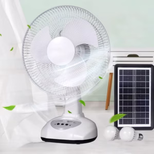 Ventilateur Rechargeable Professionnel avec Panneau Solaire et 2 Ampoules