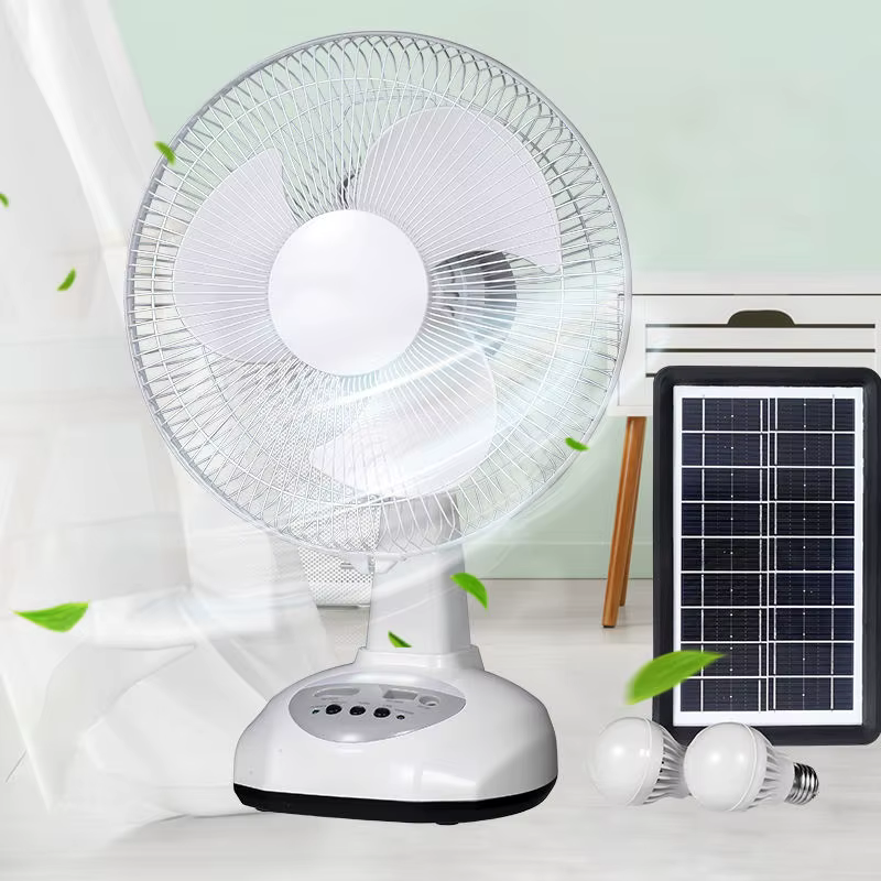 Ventilateur Rechargeable Professionnel avec Panneau Solaire et 2 Ampoules