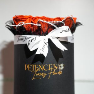 Flower Box Luxe Roses Orange | Boîte Noire Élégante