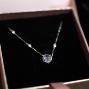 Collier Solitaire Argenté  Pendentif Brillant Femme