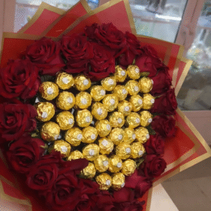 Bouquet Roses Rouges & Ferrero Rocher  Cadeau Luxe Romantique