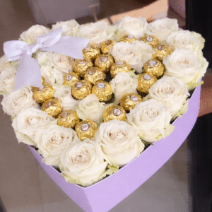 Boîte Cœur Roses Blanches & Ferrero Rocher  Cadeau Luxe